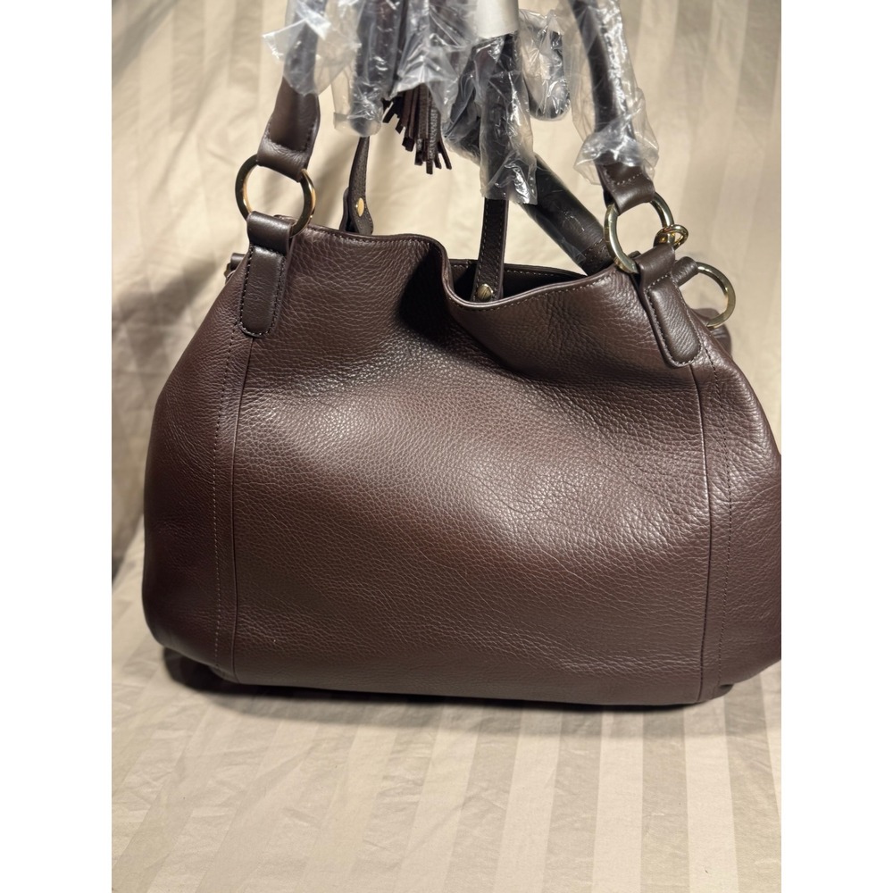 Gili Roma Pebble Leather Tote Bag Brown Satchel Gold Hardware Tassel